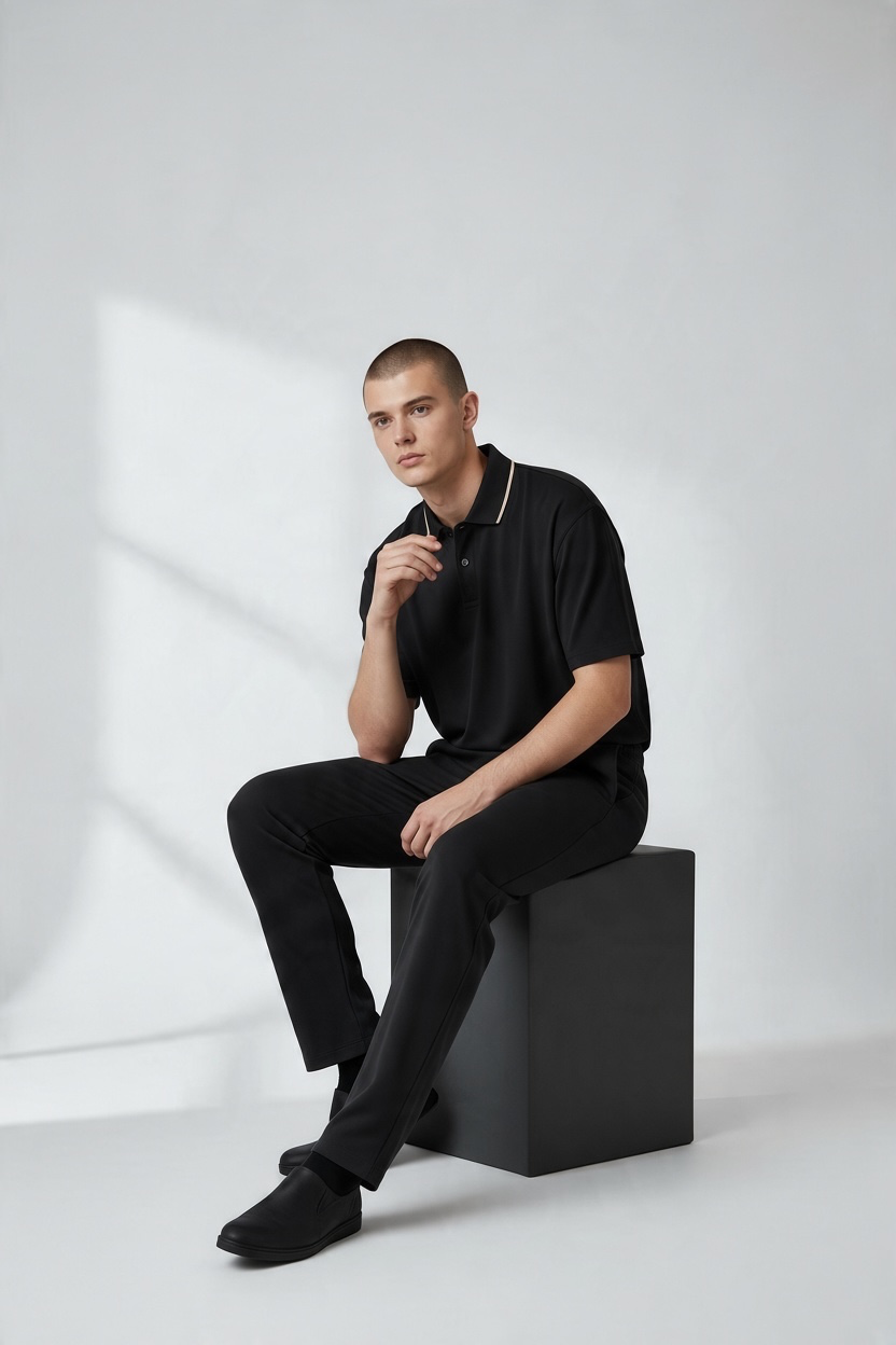 Men's Contrast-Trim Zip-Collar Polo & Track Pant Lounge Set