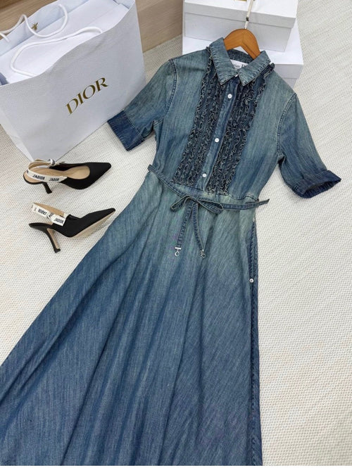 Denim dress with silver belt